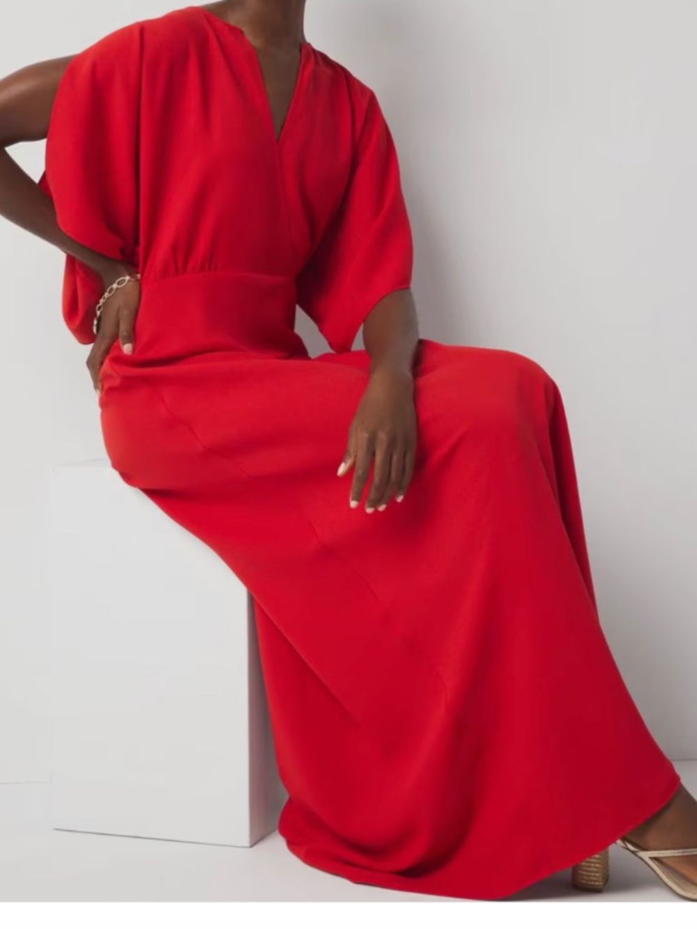 WHBM Kimono Sleeve Crepe Gown Red Size 2 Petite NWT